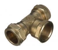 Brass Compression Female Iron Tee - 22mm x 22mm x 1/2in BSP